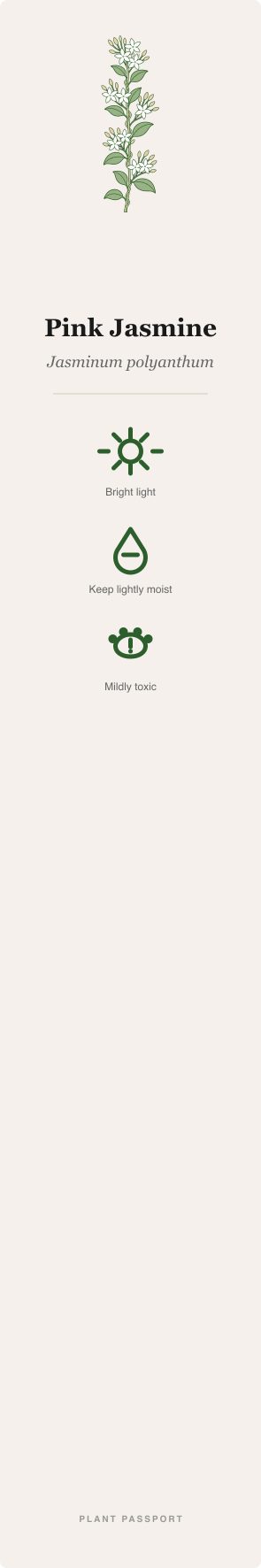 Voorbeeld van de Plant Passport-kaart voor Kamerjasmijn